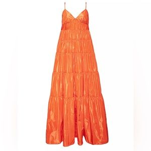 STAUD orange Ripley Tiered Taffeta Maxi Dress size XS